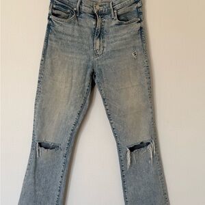 MOTHER Light Blue Distressed Flare Jeans